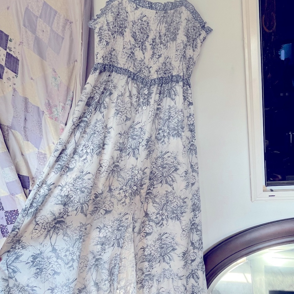 Bog collective button down maxi dress,porcelain,blue, fairycore, cottagecore